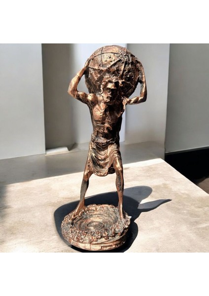 Dekoratif Polyester Atlas Adam Heykeli Gümüş-Eskitme