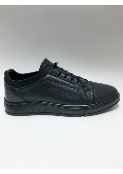 Hakiki Deri Bağcıksız Rahat Siyah Renk Kauçuk Tabanlı Esnek Kışlık Erkek Ayakkabı C-49251174HSA