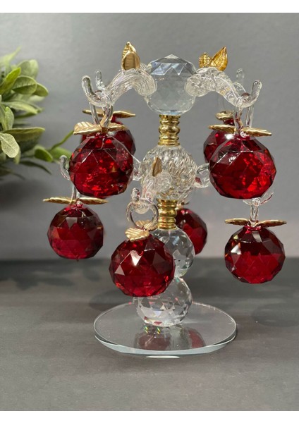Dekoratif Kristal Cam Sekizli Ağaç Dal Elma Kırmızı