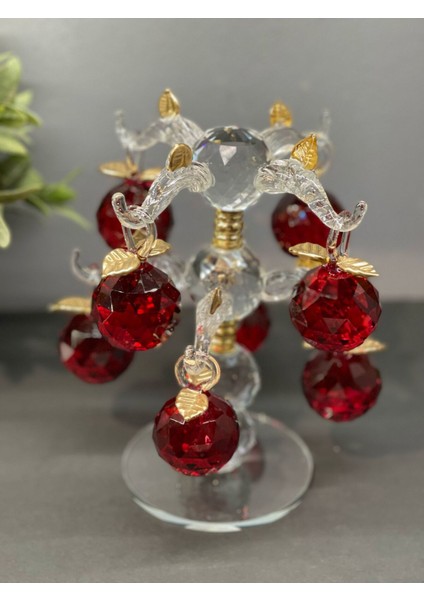 Dekoratif Kristal Cam Sekizli Ağaç Dal Elma Kırmızı
