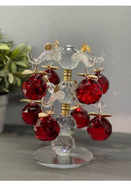 Dekoratif Kristal Cam Sekizli Ağaç Dal Elma Kırmızı