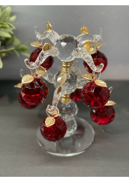 Dekoratif Kristal Cam Sekizli Ağaç Dal Elma Kırmızı