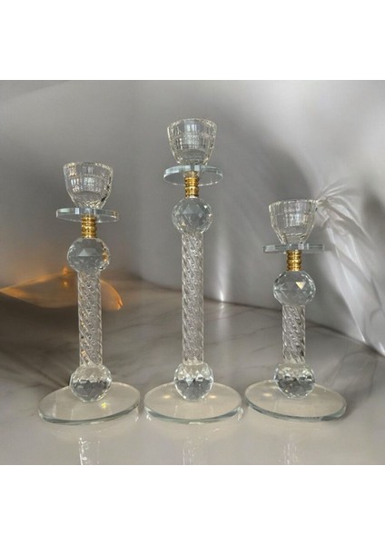 Dekoratif Kristal Cam Üçlü Ince Uzun Metal Şamdan Gold fiyatları