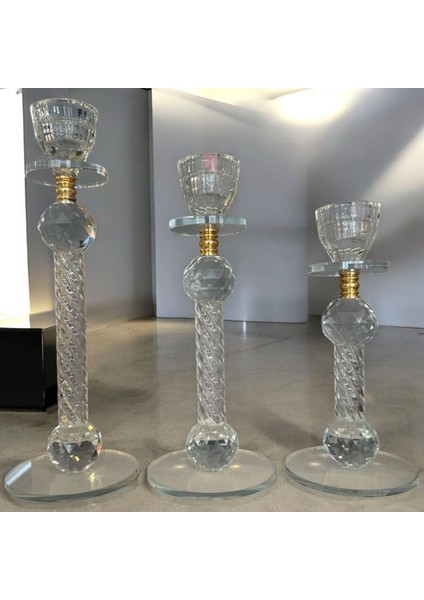 Dekoratif Kristal Cam Üçlü Ince Uzun Metal Şamdan Gold modelleri