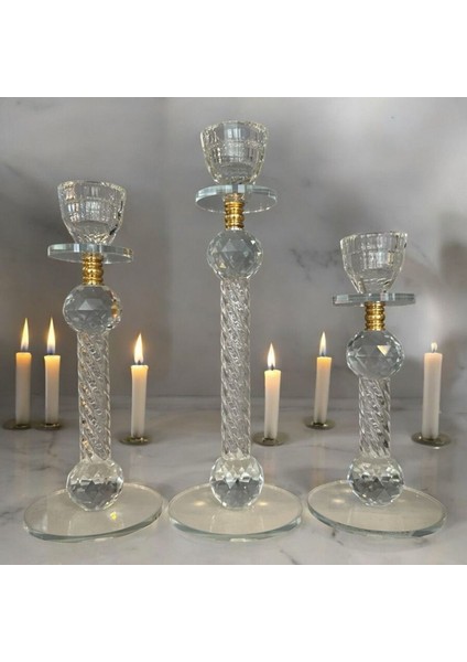 Dekoratif Kristal Cam Üçlü Ince Uzun Metal Şamdan Gold fırsatları
