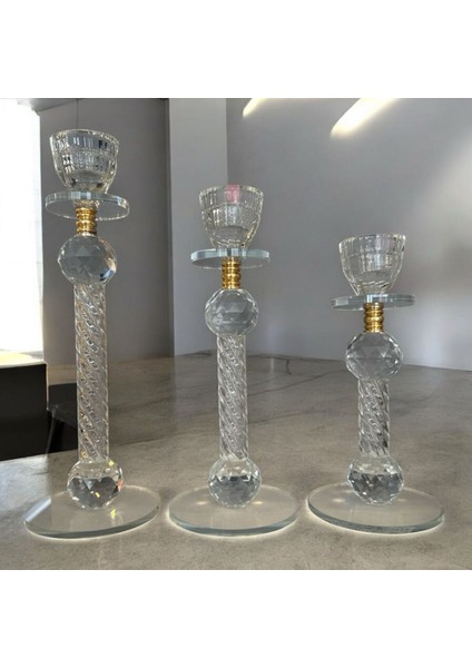 Dekoratif Kristal Cam Üçlü Ince Uzun Metal Şamdan Gold indirimleri