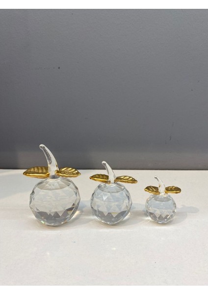 Dekoratif Kristal Cam Üçlü Elma Şeffaf Gold