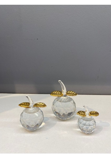 Dekoratif Kristal Cam Üçlü Elma Şeffaf Gold fiyatları