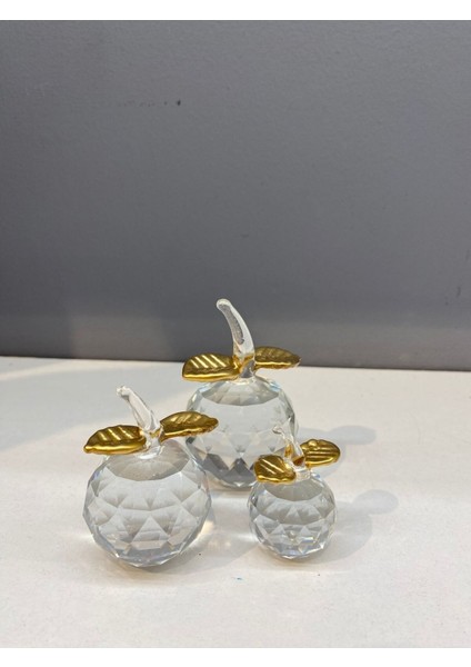 Dekoratif Kristal Cam Üçlü Elma Şeffaf Gold fırsatları