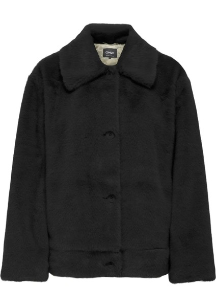 Kadın Suni Kürk Düğme Kapamalı Siyah Ceket - 15350360