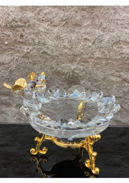 Dekoratif Kristal Cam Tekli Şeffaf Sunum Çanağı Gold