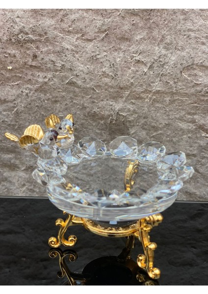 Dekoratif Kristal Cam Tekli Şeffaf Sunum Çanağı Gold indirimleri