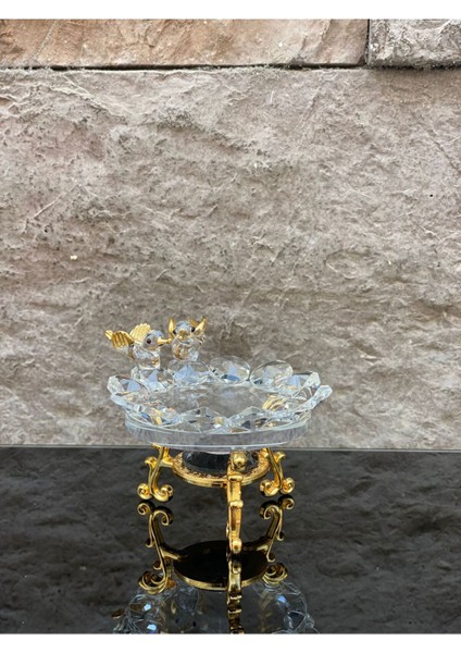 Dekoratif Kristal Cam Tekli Şeffaf Sunum Çanağı Gold