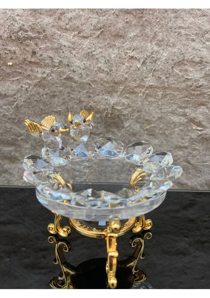 Dekoratif Kristal Cam Tekli Şeffaf Sunum Çanağı Gold