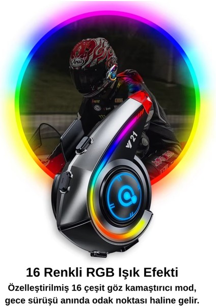 Y21 Rgb Işık Efektli Intercom Bluetooth Motosiklet Kask Kulaklığı Intercom Kulaklık indirimleri