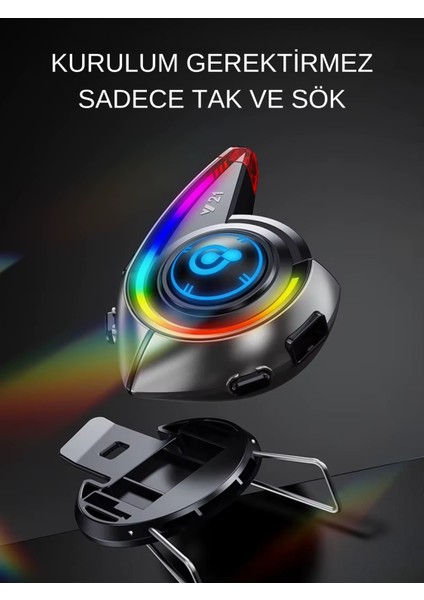 Y21 Rgb Işık Efektli Intercom Bluetooth Motosiklet Kask Kulaklığı Intercom Kulaklık