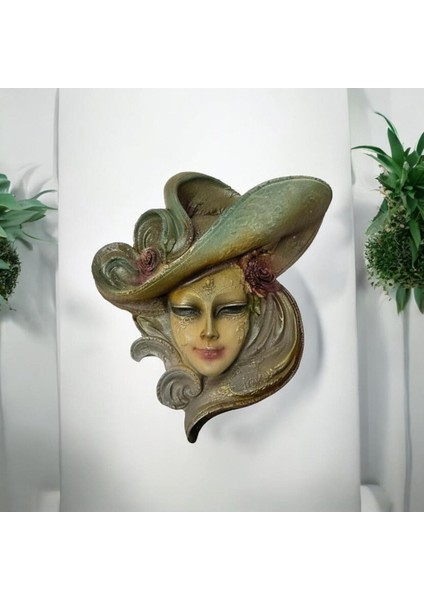 Dekoratif Polyester Duvara Asmalı Kadın Yüz Maske Tablo Yeşil Bordo fiyatları