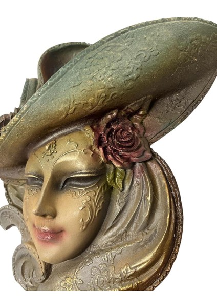 Dekoratif Polyester Duvara Asmalı Kadın Yüz Maske Tablo Yeşil Bordo modelleri