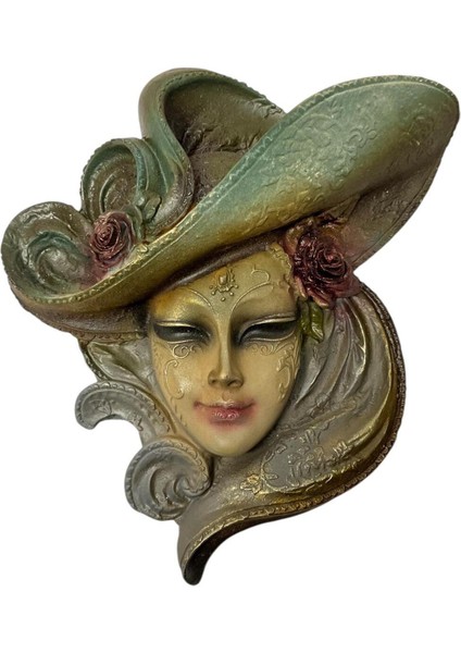 Dekoratif Polyester Duvara Asmalı Kadın Yüz Maske Tablo Yeşil Bordo