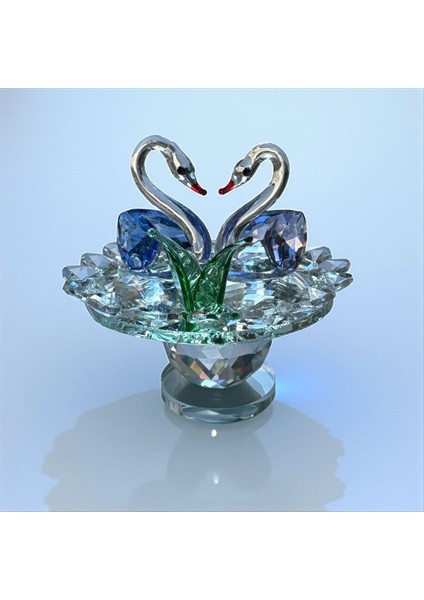 Dekoratif Kristal Cam Ikili Kuğu Mavi