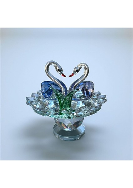 Dekoratif Kristal Cam Ikili Kuğu Mavi modelleri