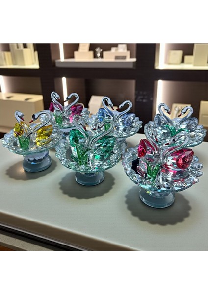 Dekoratif Kristal Cam Ikili Kuğu Mavi indirimleri