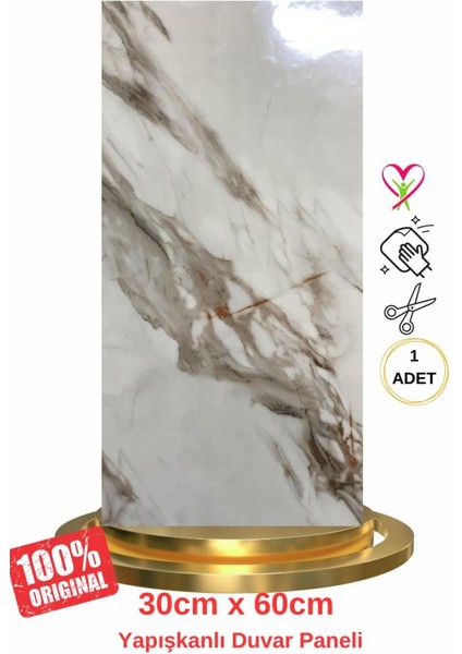 Shiny Royal Marble Mermer Desenli 60X30CM Yapışkanlı Mutfak Banyo Kaplama Duvar Paneli Kağıdı CF-004