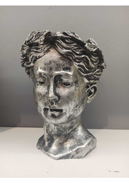 Dekoratif Polyester Tekli Helen Saksı Vazo Gümüş Eskitme