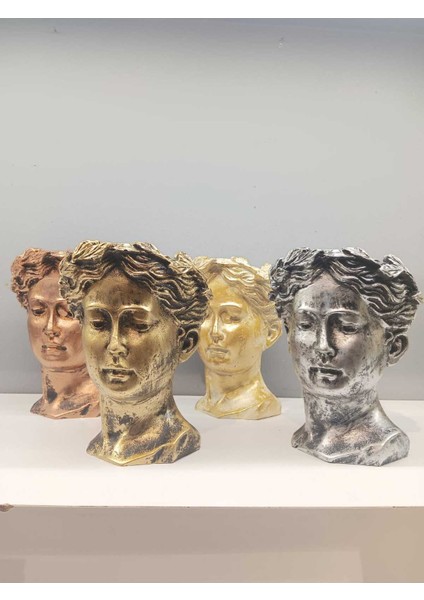 Dekoratif Polyester Tekli Helen Saksı Vazo Gümüş Eskitme