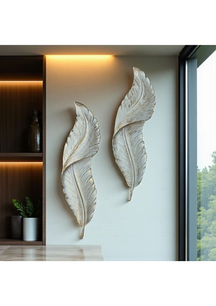 Dekoratif Polyester Ikili Duvara Asmalı Dik Yaprak Set Krem Eskitme fiyatları