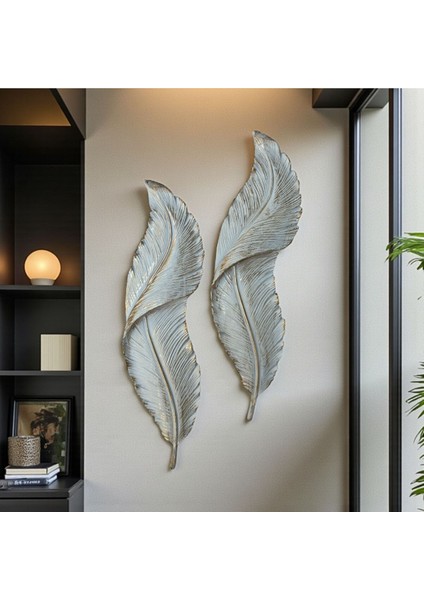 Dekoratif Polyester Ikili Duvara Asmalı Dik Yaprak Set Krem Eskitme modelleri