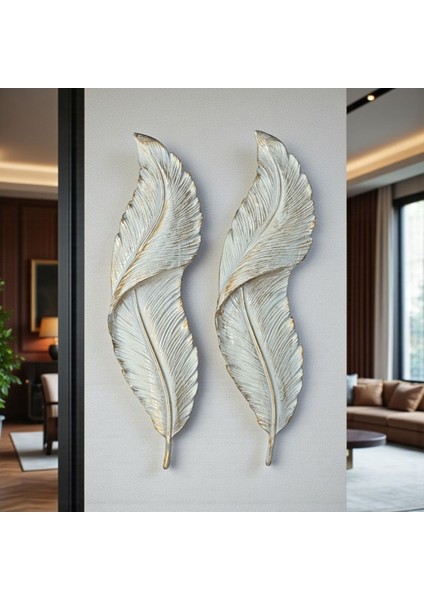 Dekoratif Polyester Ikili Duvara Asmalı Dik Yaprak Set Krem Eskitme fırsatları