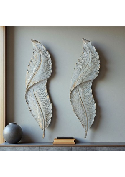 Dekoratif Polyester Ikili Duvara Asmalı Dik Yaprak Set Krem Eskitme indirimleri
