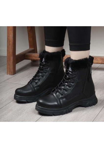 Çocuk Günlük Içi Kürklü Bağcıklı Fermuarlı Rahat Bot - Siyah - 35 fiyatları