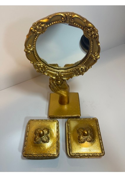Dekoratif Polyester Takı Setli Makyaj Aynası Gold