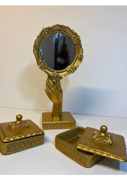 Dekoratif Polyester Takı Setli Makyaj Aynası Gold modelleri