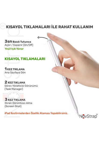 Apple iPad Pro 13 (M4/m5) ile Uyumlu Dokunmatik Tablet Kalemi Avuç Içi Reddi Pencil C10A Manyetik Şarjlı Kısayol Tuşlu Bluetooth Stylus