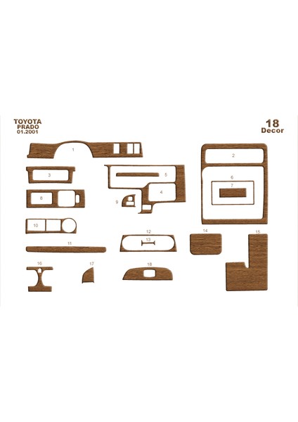 Toyota Prado Konsol-Torpido Kaplama 2001-2002 18 Parça Açık Meşe