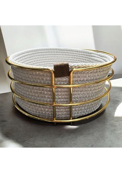Dekoratif Metal Örme Ekmek Sepeti Gri