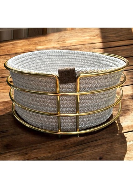 Dekoratif Metal Örme Ekmek Sepeti Gri