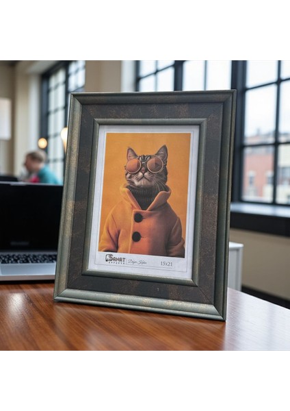 Dekoratif Ahşap Sanat Resim Çerçevesi Haki Yeşil-Gri 15X21 cm