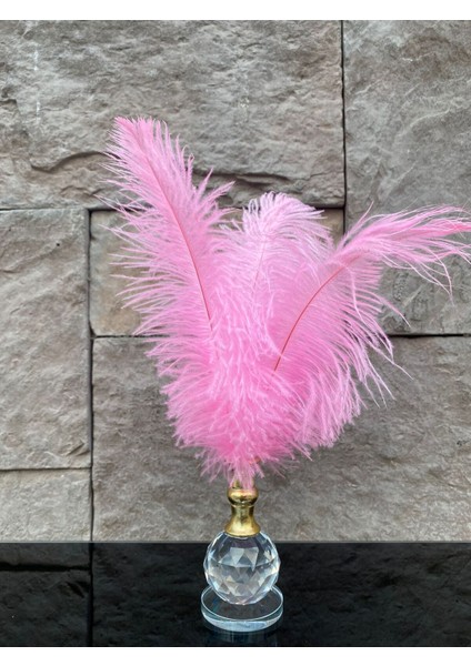 Dekoratif Top Kristal Cam Tekli Deve Kuşu Tüyü Pembe Gold modelleri