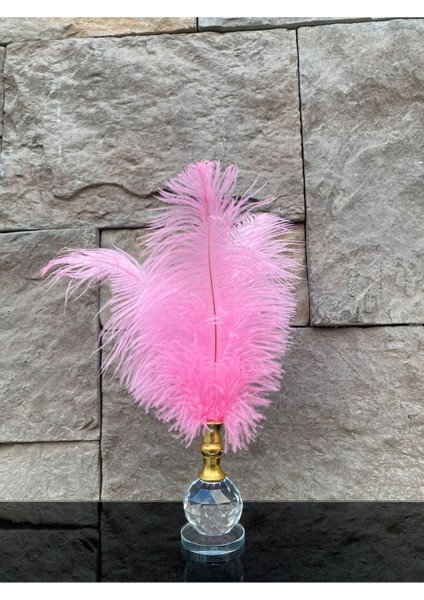 Dekoratif Top Kristal Cam Tekli Deve Kuşu Tüyü Pembe Gold fırsatları