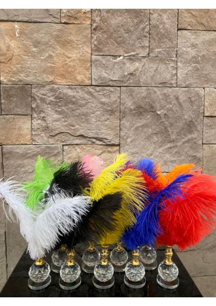 Dekoratif Top Kristal Cam Tekli Deve Kuşu Tüyü Pembe Gold