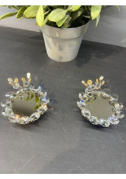 Dekoratif Kristal Cam Ayna Ikili Sunumluk Gold fırsatları