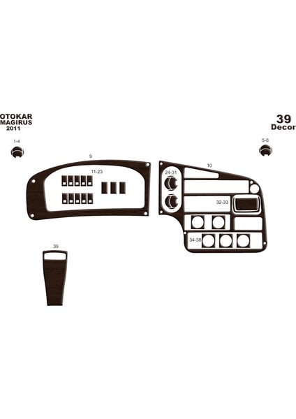Otokar Magirus Konsol-Torpido Kaplama 2010 39 Parça Koyu Meşe