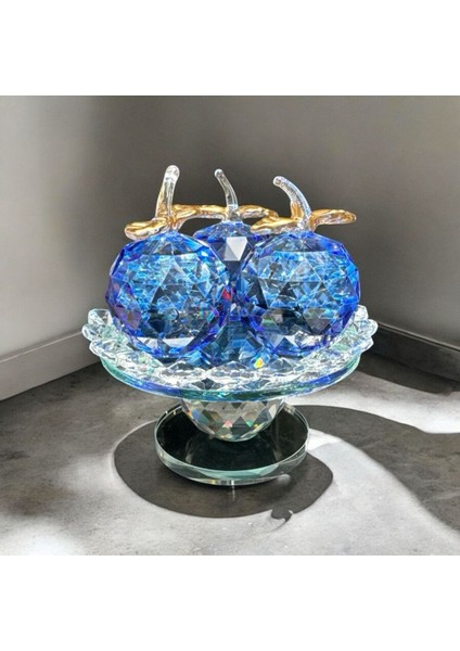 Dekoratif Kristal Cam Ayaklı Üçlü Elma Koyu Mavi fiyatları