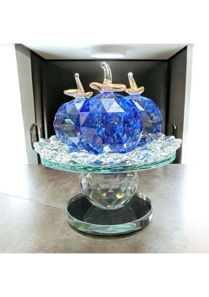 Dekoratif Kristal Cam Ayaklı Üçlü Elma Koyu Mavi modelleri
