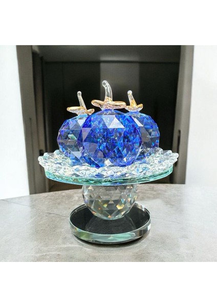 Dekoratif Kristal Cam Ayaklı Üçlü Elma Koyu Mavi fırsatları