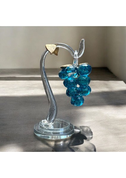 Dekoratif Kristal Cam Tekli Salkım Üzüm Deniz Mavisi Gold
